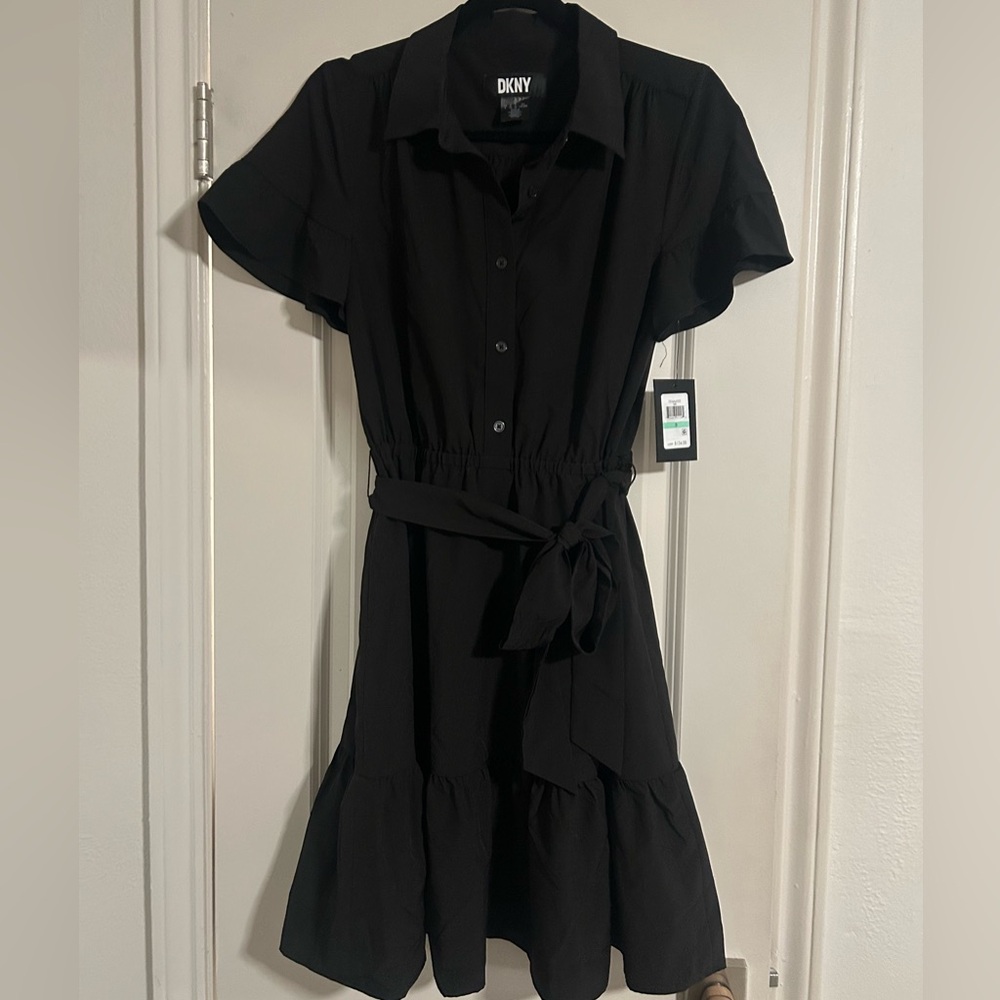 DKNY Black Midi Dress with Belt